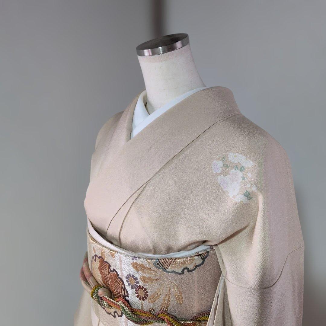 訪問着 ベージュ 花柄刺繍 シルク