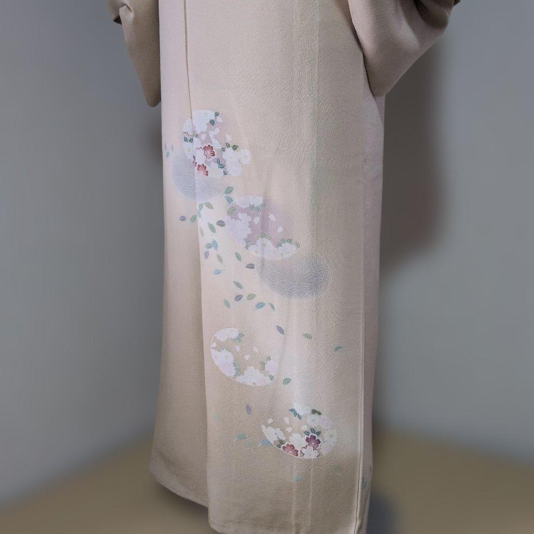 訪問着 ベージュ 花柄刺繍 シルク