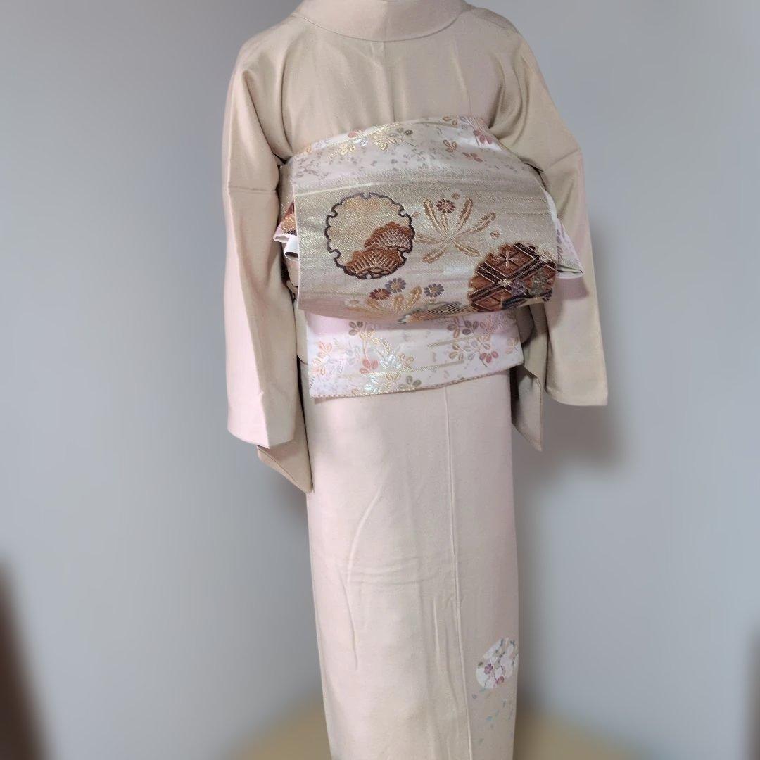 訪問着 ベージュ 花柄刺繍 シルク