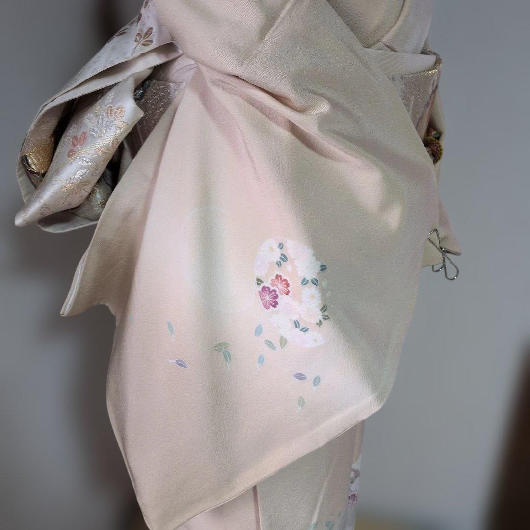 訪問着 ベージュ 花柄刺繍 シルク