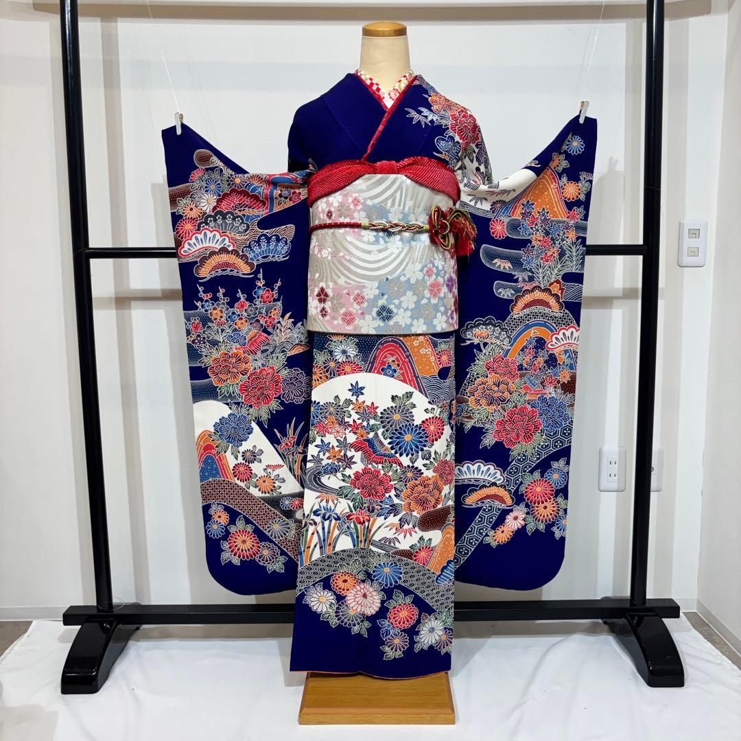 振袖フルセット　7点セット　長襦袢付き　身丈158 青　成人式　前撮り　f26