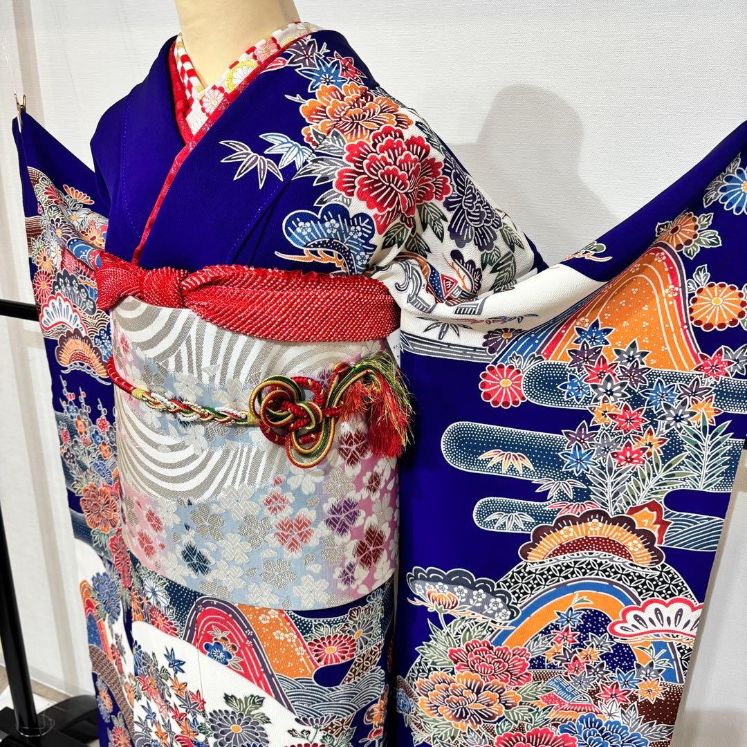 振袖フルセット　7点セット　長襦袢付き　身丈158 青　成人式　前撮り　f26