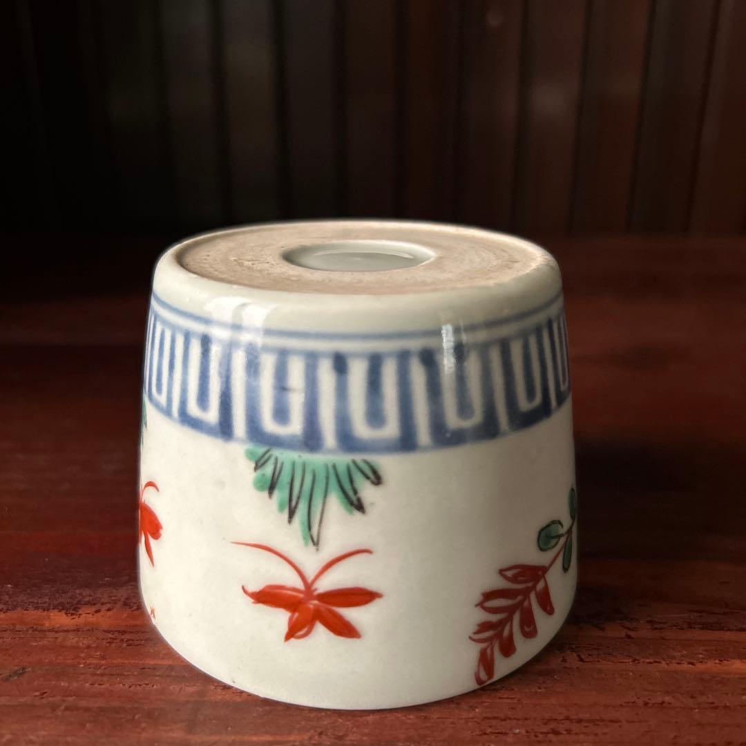 古伊万里色絵　萩扇図　江戸後期　猪口