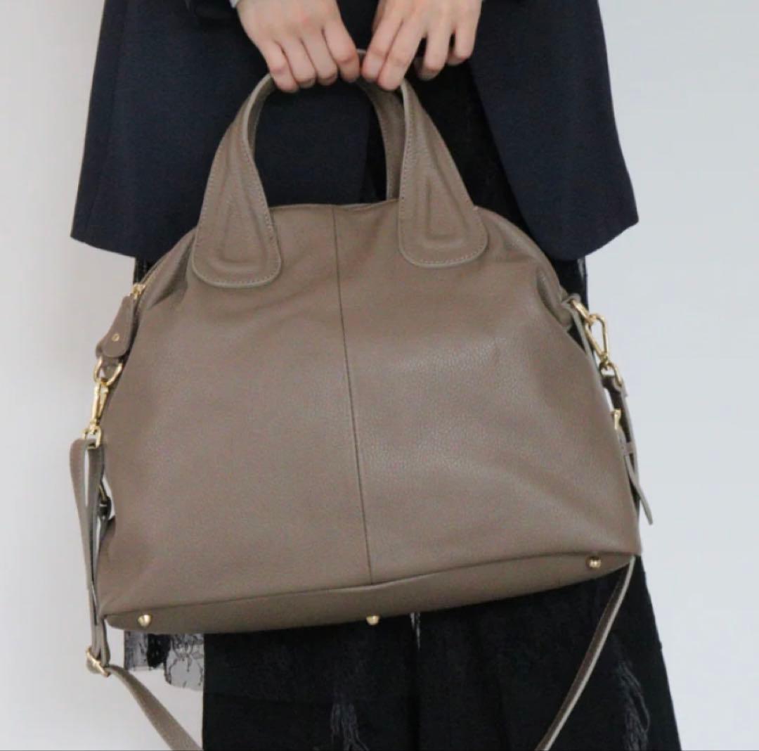 イタリア製ミレッラフィレンツェ グレー レザー ショルダーバッグ