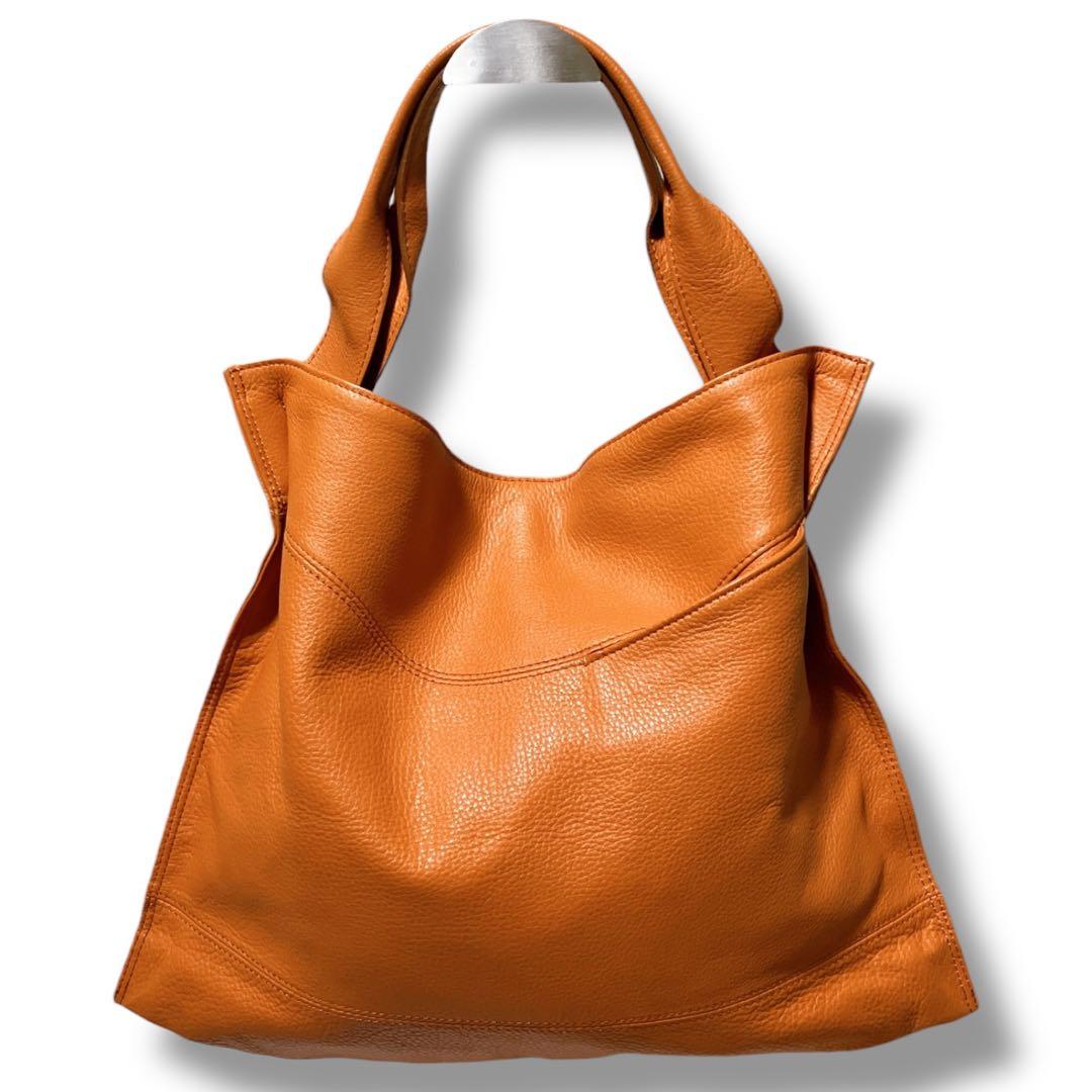 銀座和光 WAKO ワコー A4収納可 オールシボレザー ハンドバッグ オレンジ