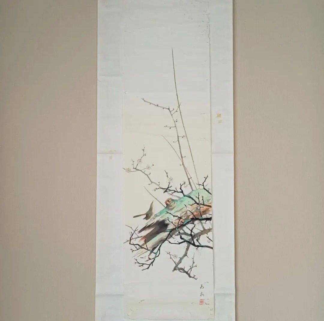 レア! 【うぐいすと白梅】古い掛軸 絵 日本画美術 花鳥風月 インテリア