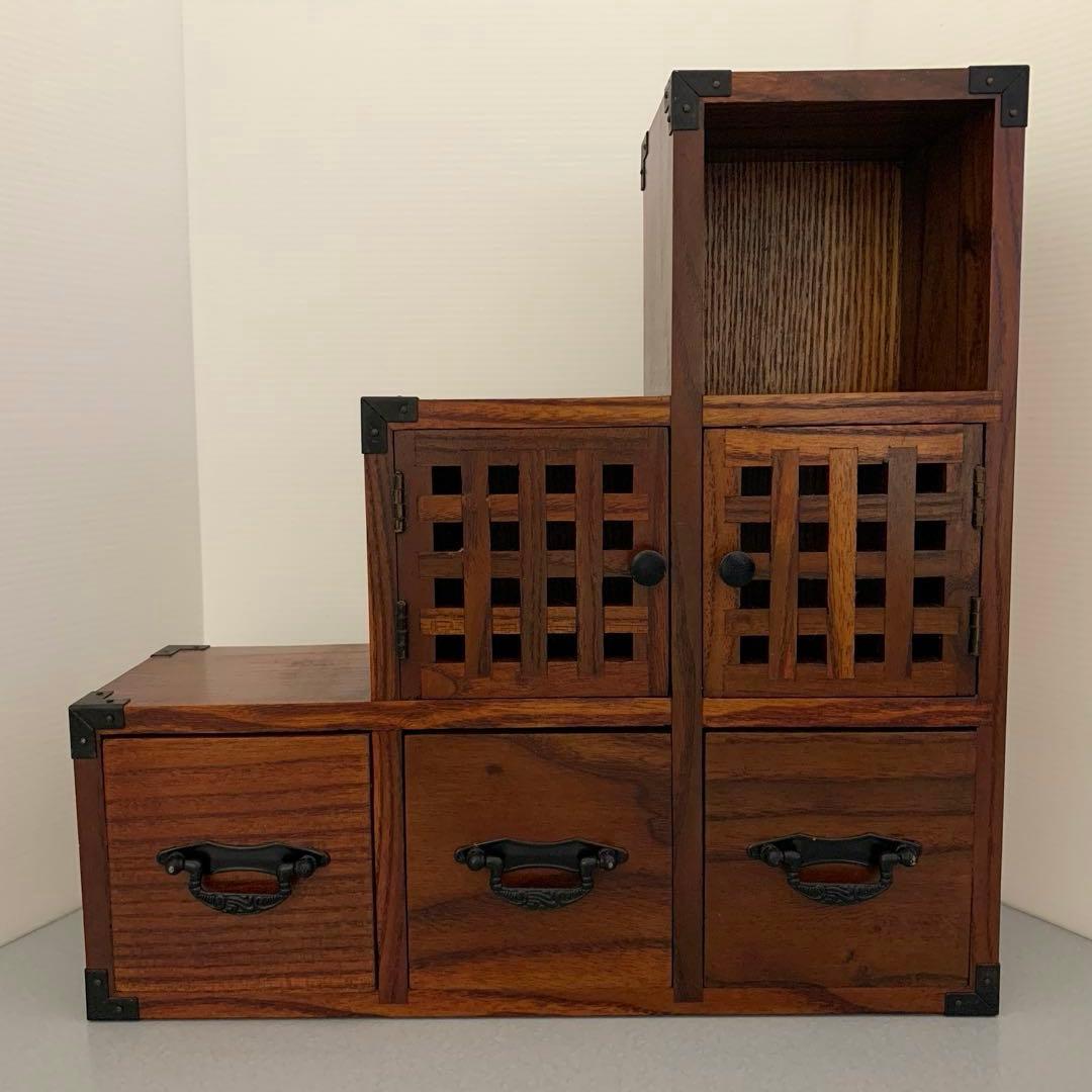 昭和レトロ　木製ミニ階段箪笥　引き出し付き収納ボックス