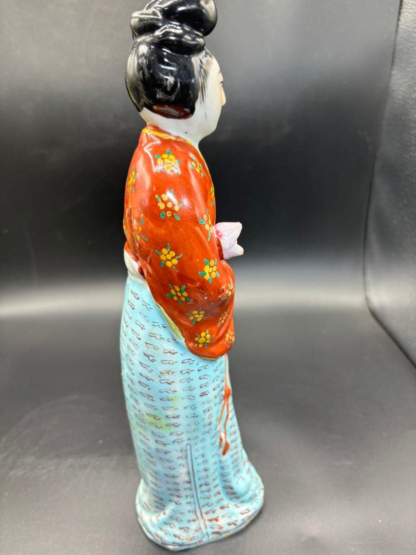 中国美術 古玩 色絵陶人形 陶器人形 高さ約31cm 置物 オブジェ 古董品