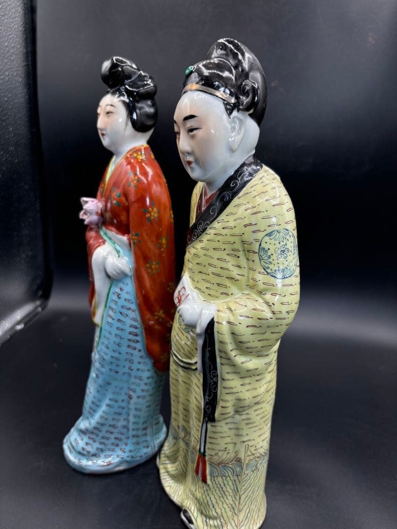 中国美術 古玩 色絵陶人形 陶器人形 高さ約31cm 置物 オブジェ 古董品