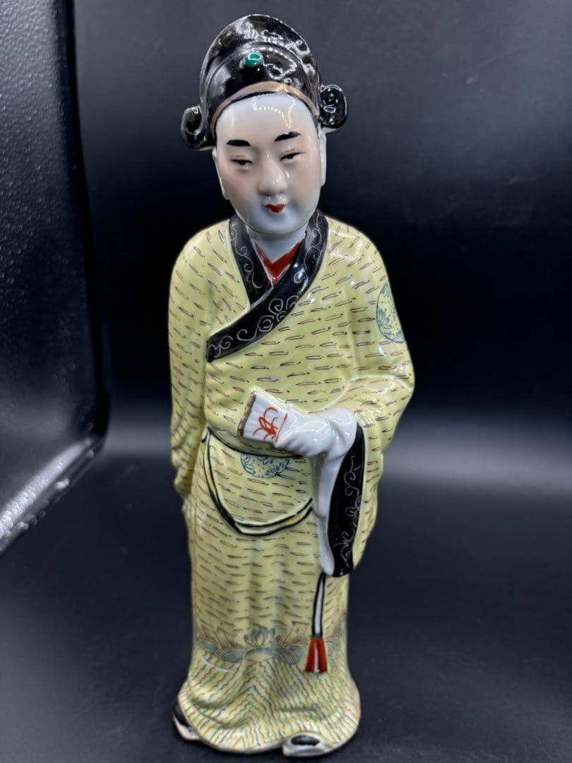 中国美術 古玩 色絵陶人形 陶器人形 高さ約31cm 置物 オブジェ 古董品