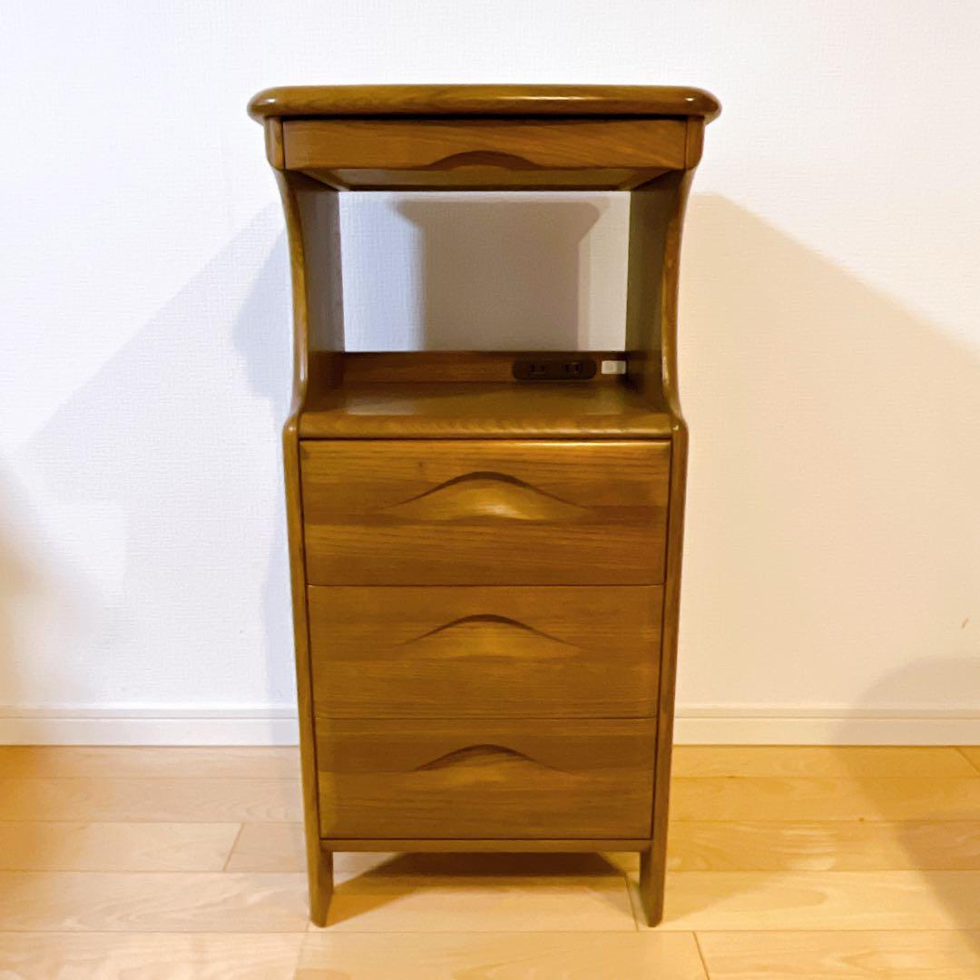 karimoku カリモク 電話台 コンセント付き キャビネット 4段 引出し