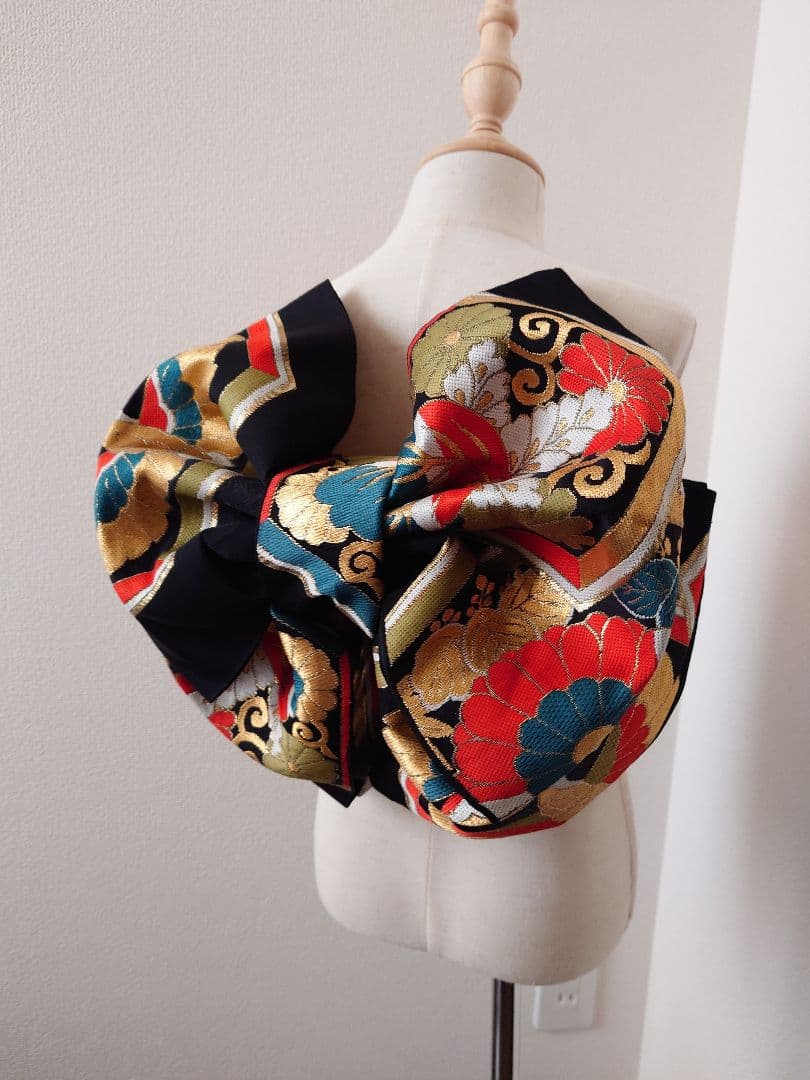 七五三　ハーフ成人式　ジュニア帯　大人用袋帯からの作り帯　子供　1点物　鶴柄