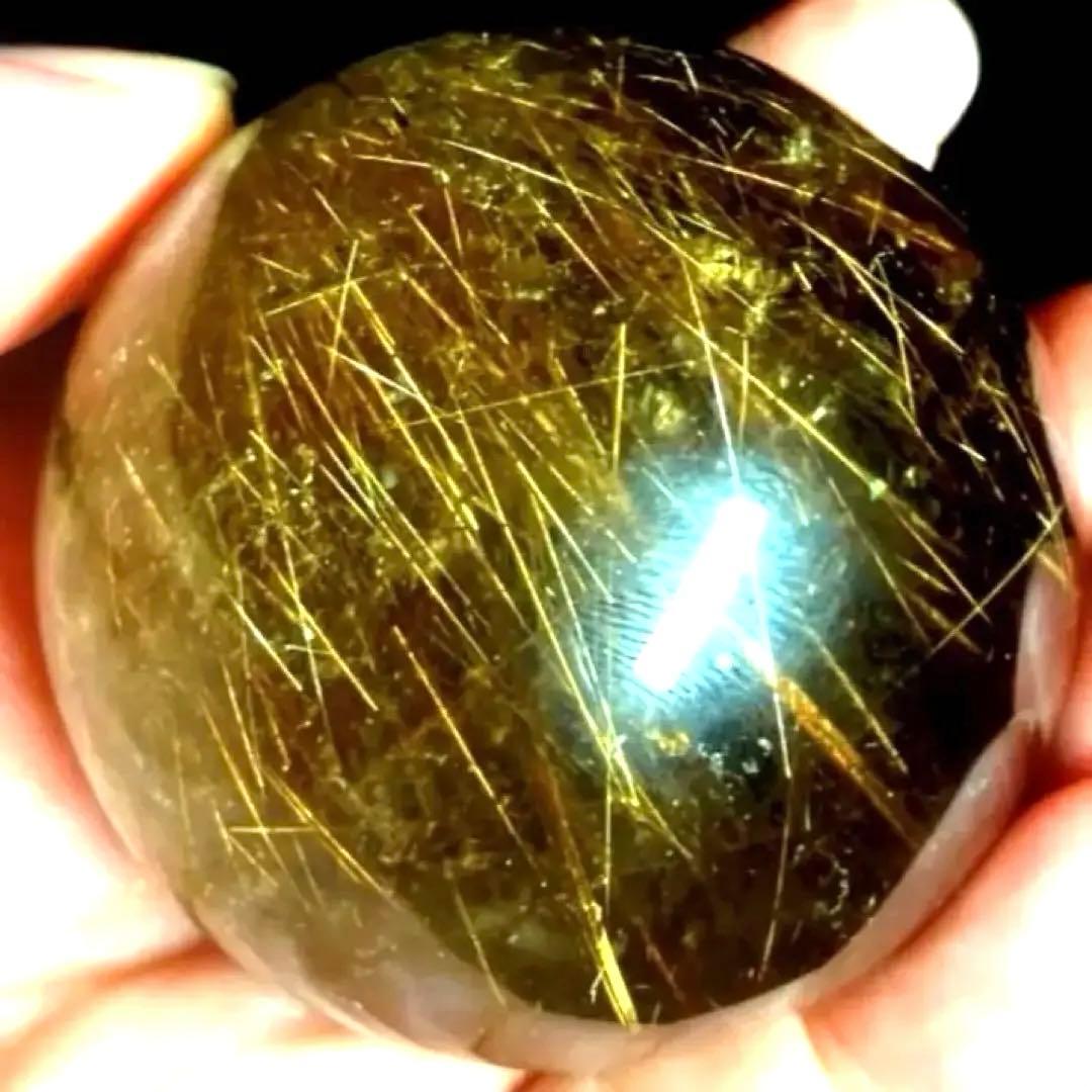 50mm ゴールドルチルクォーツ　丸玉　スフィア　金針水晶