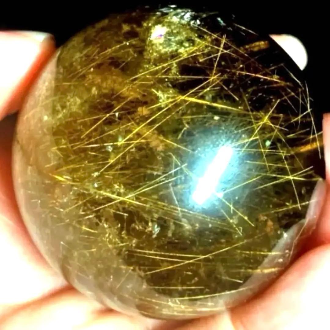 50mm ゴールドルチルクォーツ　丸玉　スフィア　金針水晶