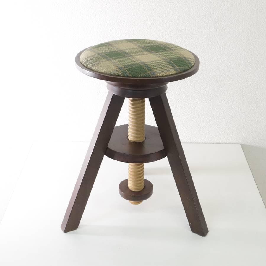 値下広松木工 LUME ルメ 回転 昇降式スツール 座面取り外し可 チェック柄