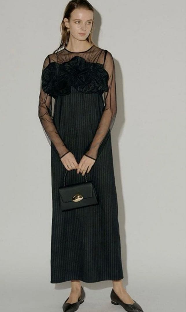 スーツ・フォーマル・ドレス Wavy frill bustier stripedress (LE'RURE)