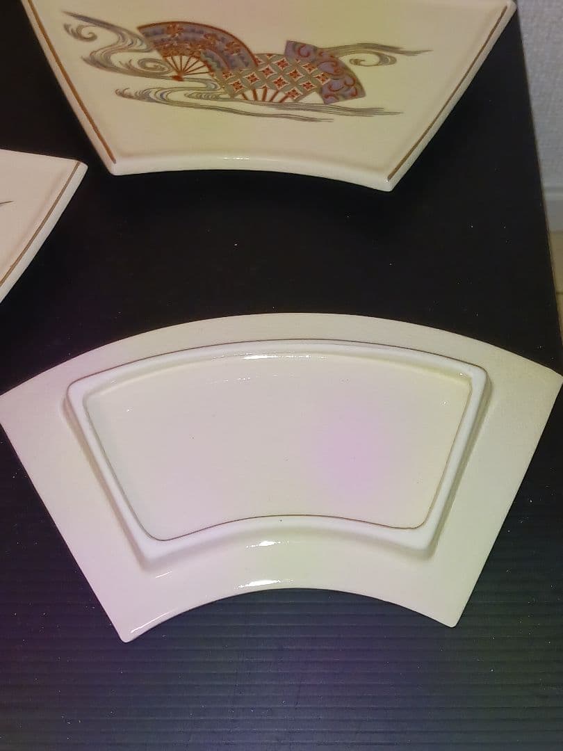 仁清扇流し　銘々皿　加藤善昌　原平窯　未使用保管品