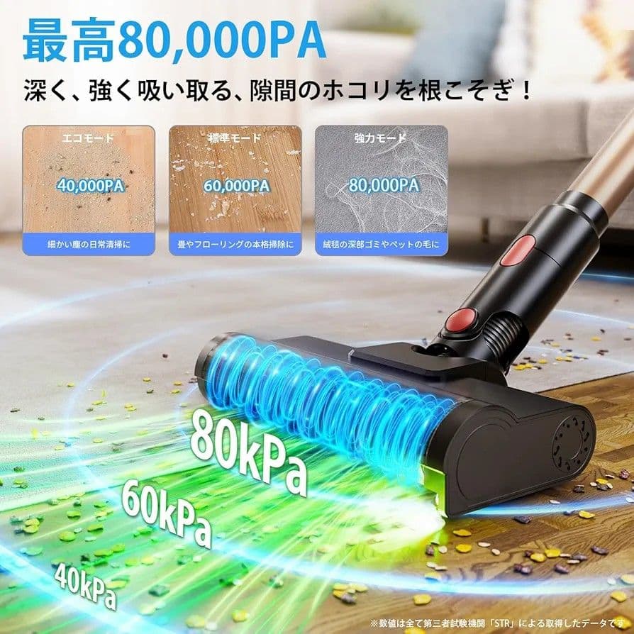 新品　掃除機 コードレス 80Kpa強力吸引！AI吸引力自動制御！70分連続稼働