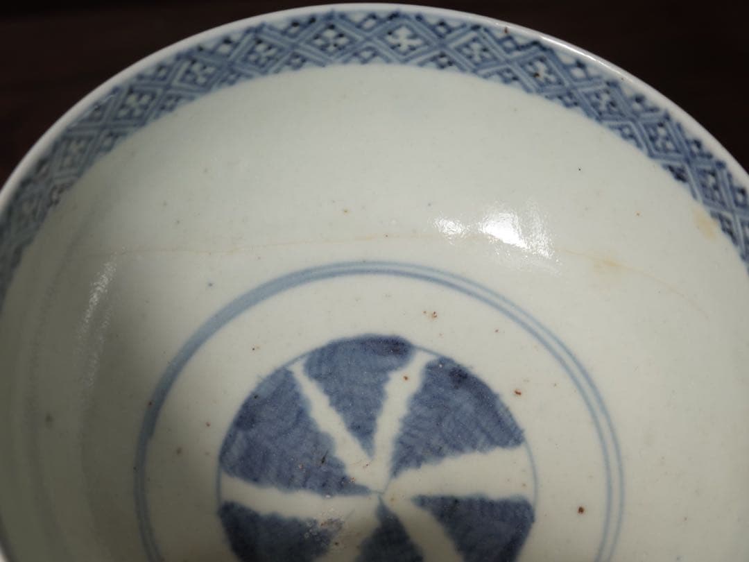 送料無料　江戸中期〜後期　古伊万里　染付　市松紋　鉢　盛鉢　菓子器　ボウル