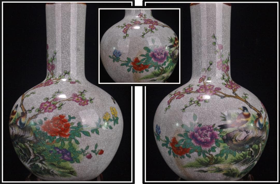 中国 清時代　在銘手描き花瓶 美術品　激安骨董品 DE993B14-5