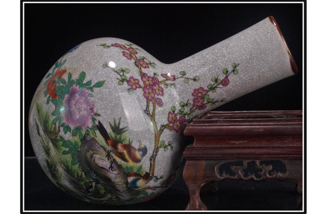 中国 清時代　在銘手描き花瓶 美術品　激安骨董品 DE993B14-5