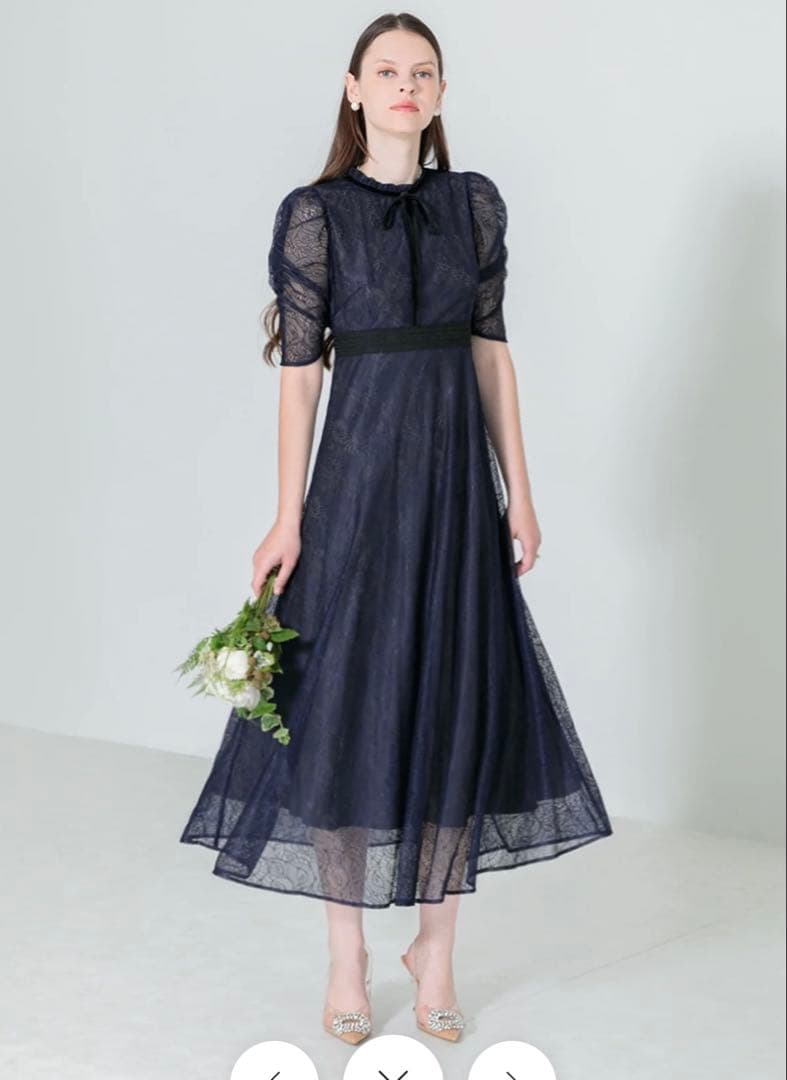 LEJA ネイビー フレアスリーブ ロングドレス【成人式や結婚式などに】