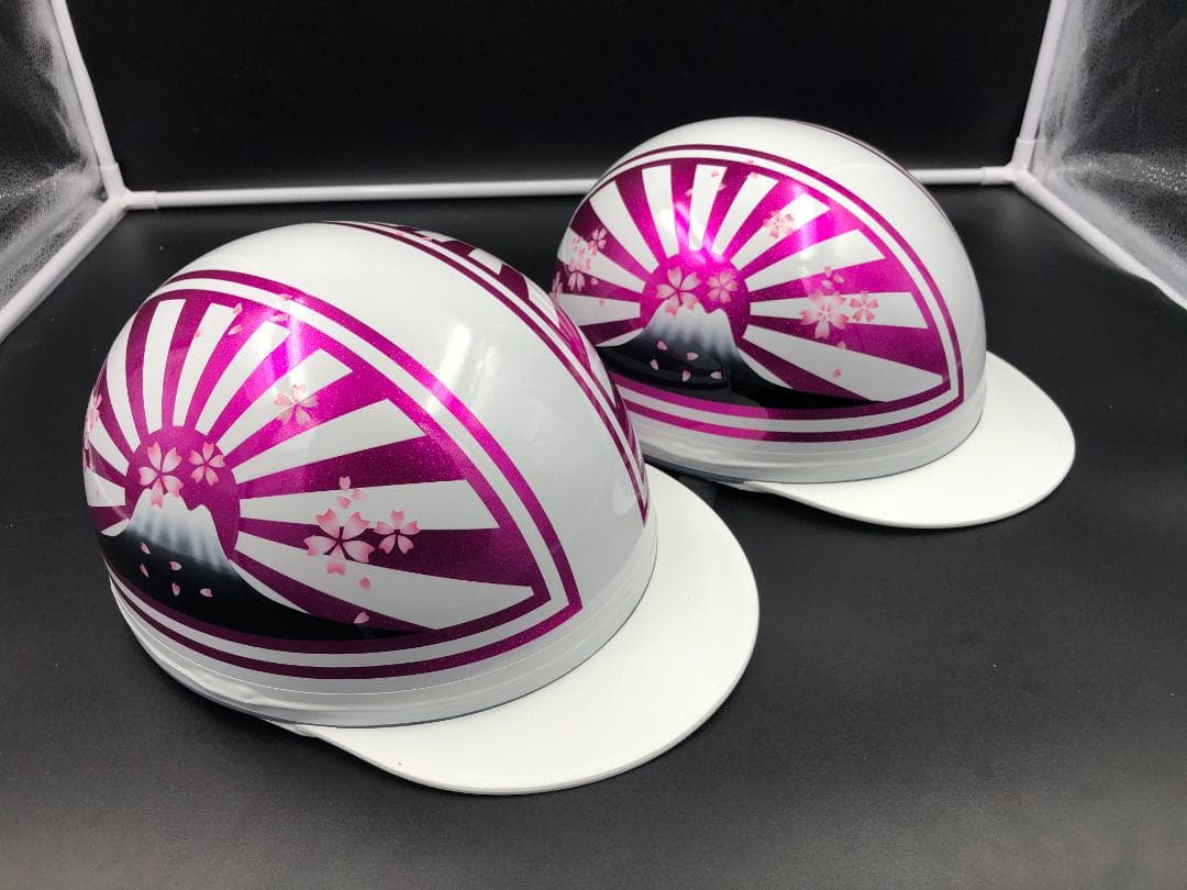 コルク半　カスタム　富士日章　三つボタン　ホワイトピンクラメ　桜　セット