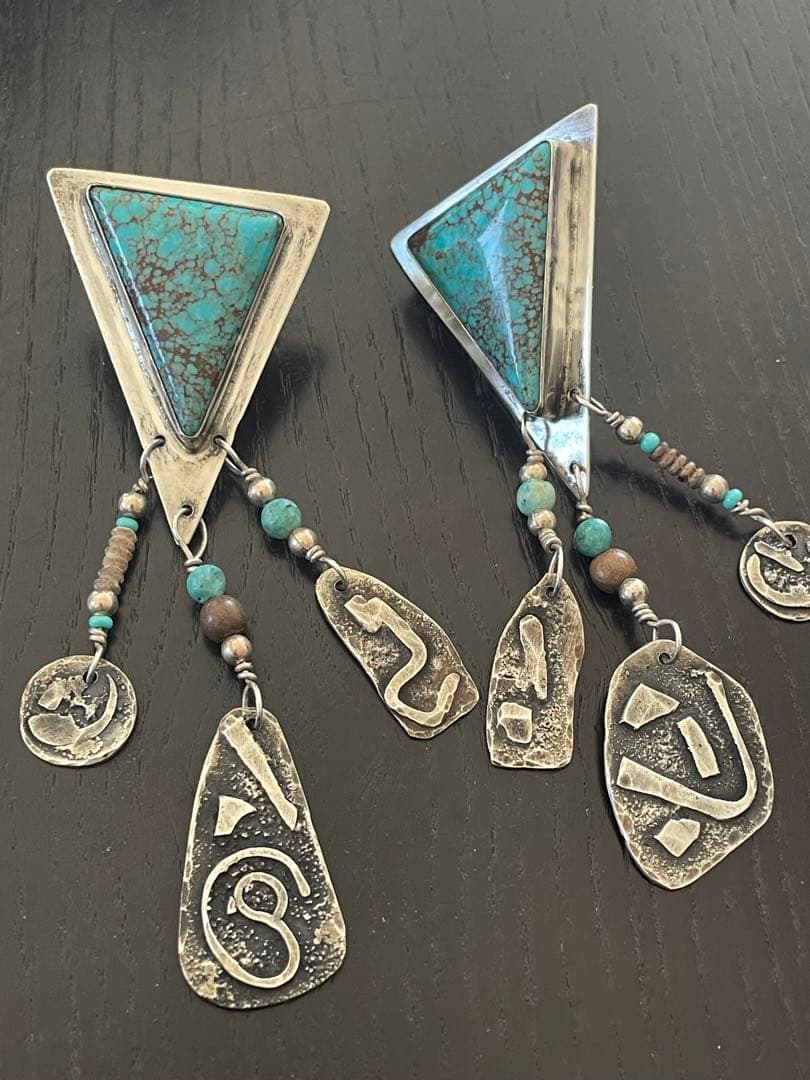 ヴィンテージ ターコイズ ピアス Silver925 アーティストサイン入り