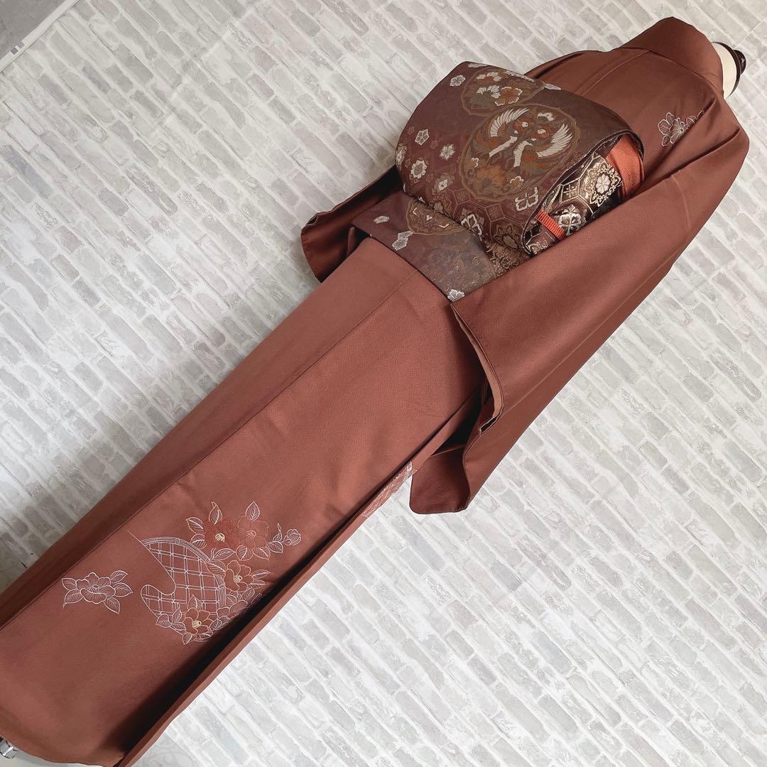 訪問着+長襦袢　フルセット　椿　相良刺繍　入学式　卒業式　着物　付け下げ　H10