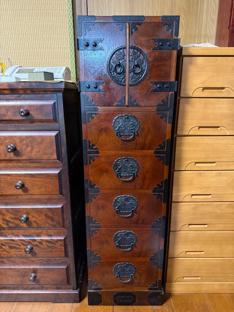 【希少・美品】静岡箪笥　無垢材／鉄金具付　静岡特産工業協会認定品　和箪笥