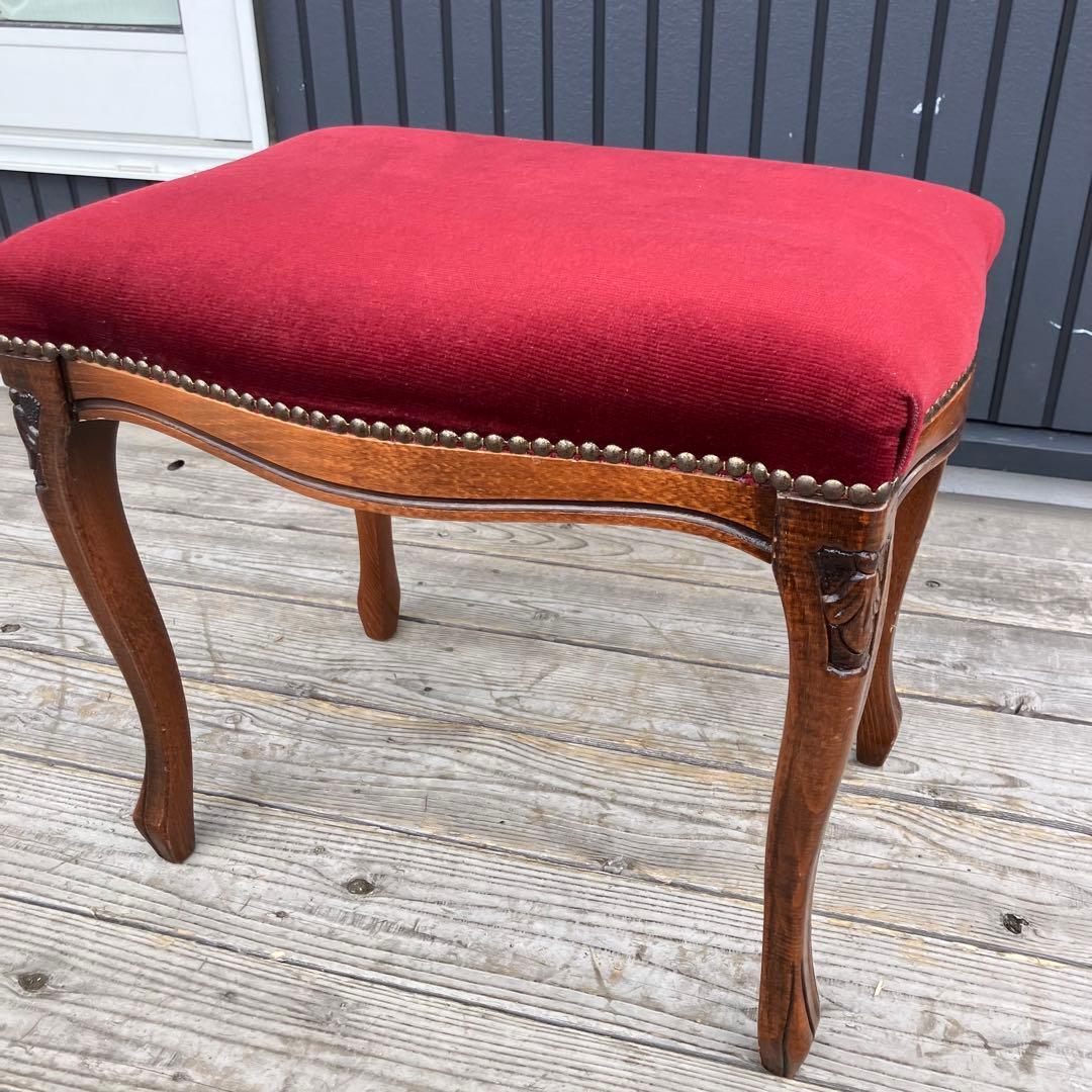 アンティーク 北欧レトロ 木製椅子 猫脚スツール ベロアチェア リベット打ち 鋲