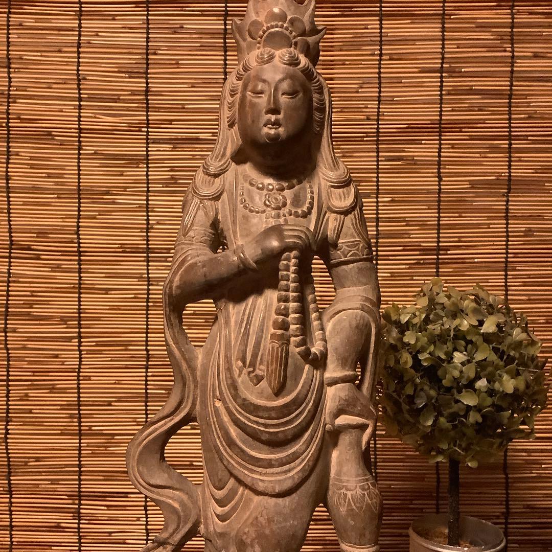 中国・初唐代石仏「水瓶観世音菩薩立像」初唐様式・大乗仏教寺院放出・極上大型