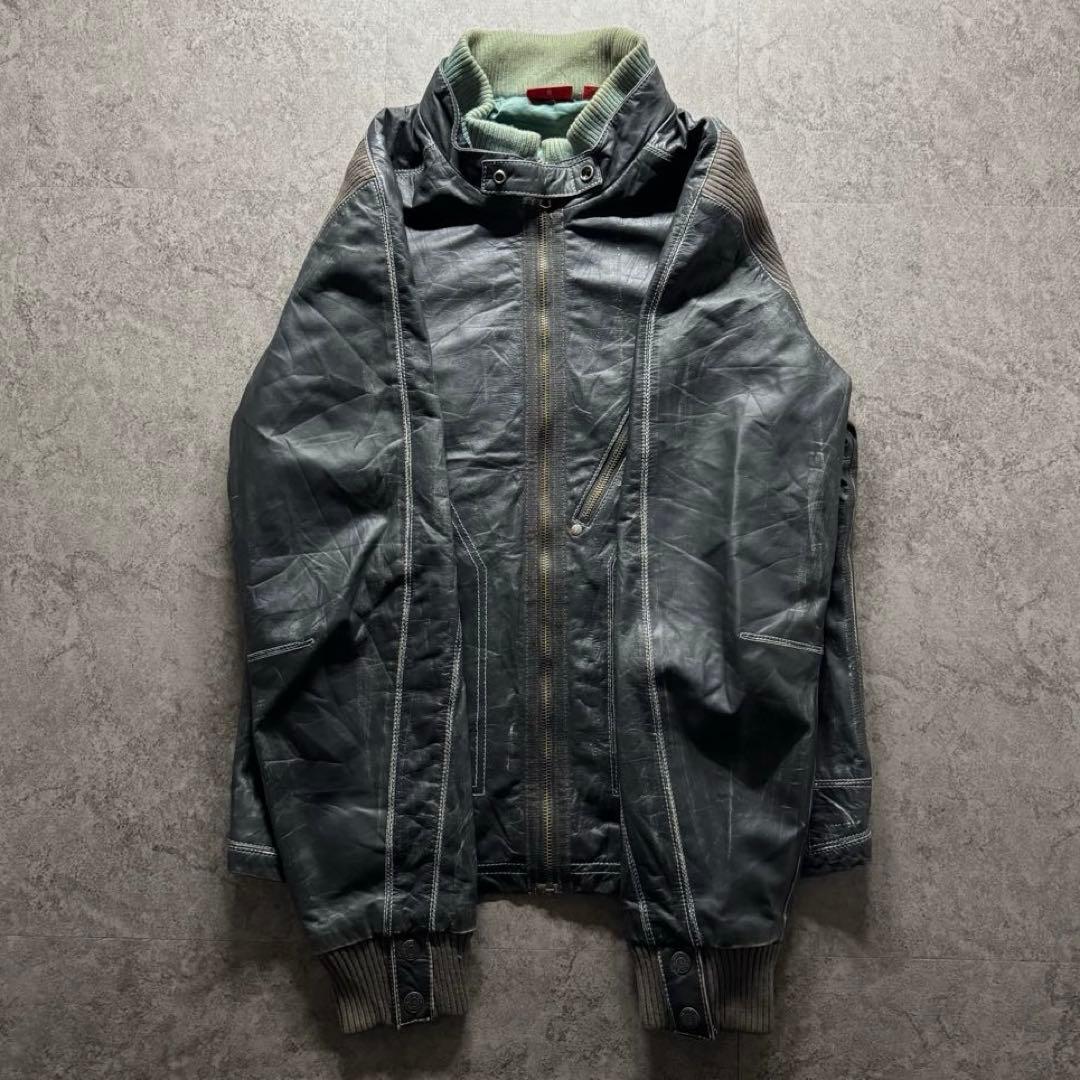 00s PUMA M レザージャケット　フェード　vintage加工　牛革　短丈