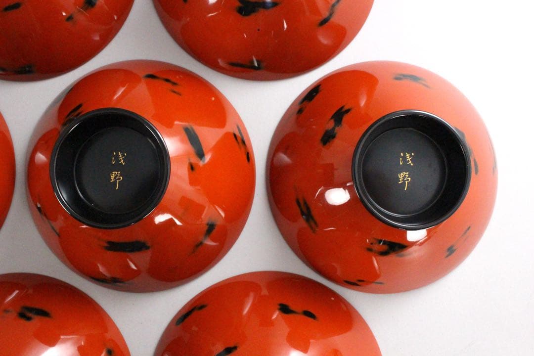 No4717 輪島根来塗吸物椀　10客　能登輪島塗七村漆器　木箱付　送料無料