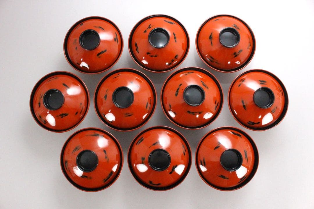 No4717 輪島根来塗吸物椀　10客　能登輪島塗七村漆器　木箱付　送料無料