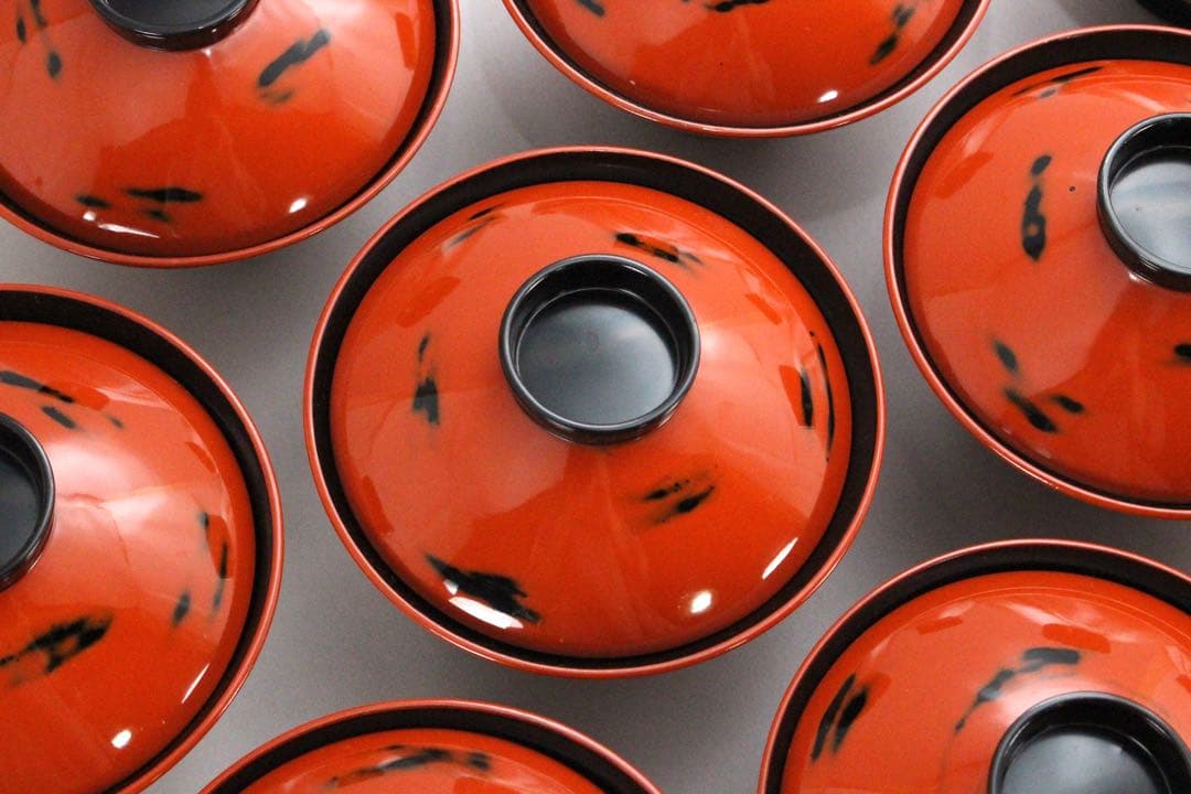 No4717 輪島根来塗吸物椀　10客　能登輪島塗七村漆器　木箱付　送料無料