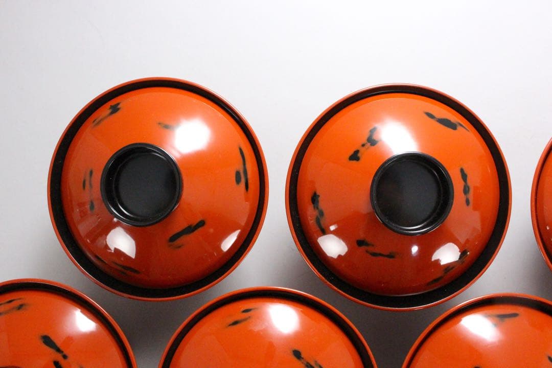 No4717 輪島根来塗吸物椀　10客　能登輪島塗七村漆器　木箱付　送料無料