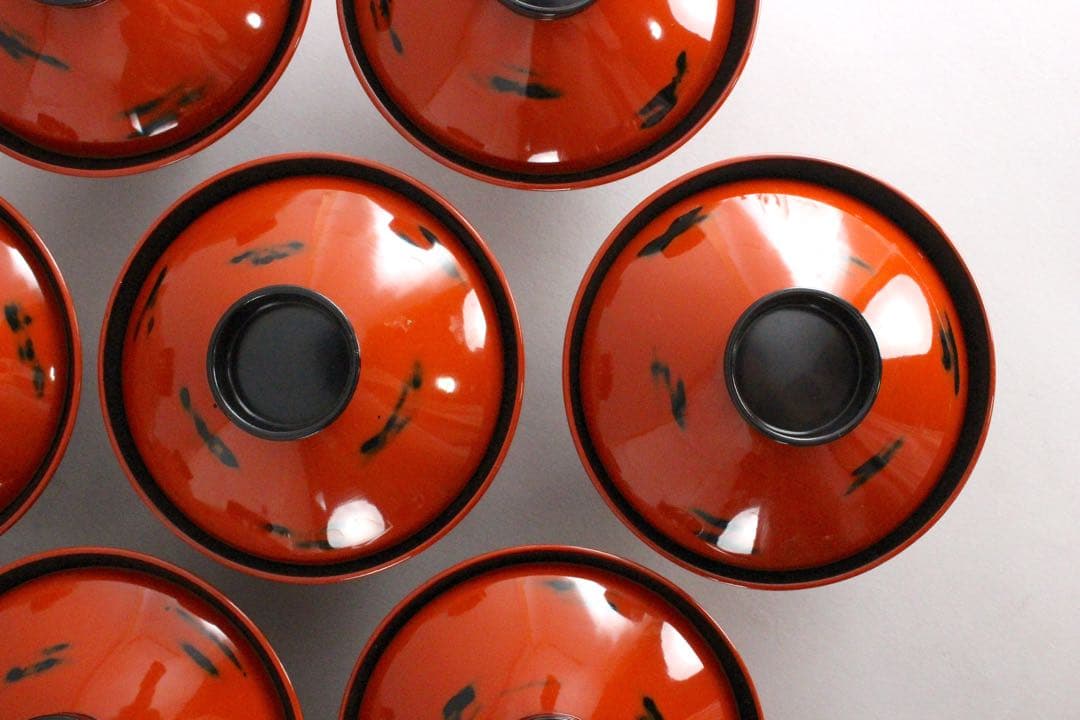 No4717 輪島根来塗吸物椀　10客　能登輪島塗七村漆器　木箱付　送料無料