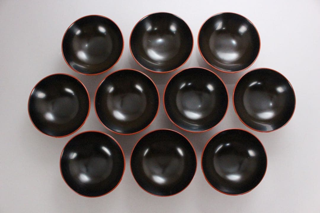 No4717 輪島根来塗吸物椀　10客　能登輪島塗七村漆器　木箱付　送料無料