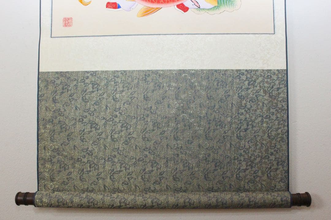 No5210 掛軸　中国画　「楊柳青年画」　木版画　紙本　古画　古美術　送料無料