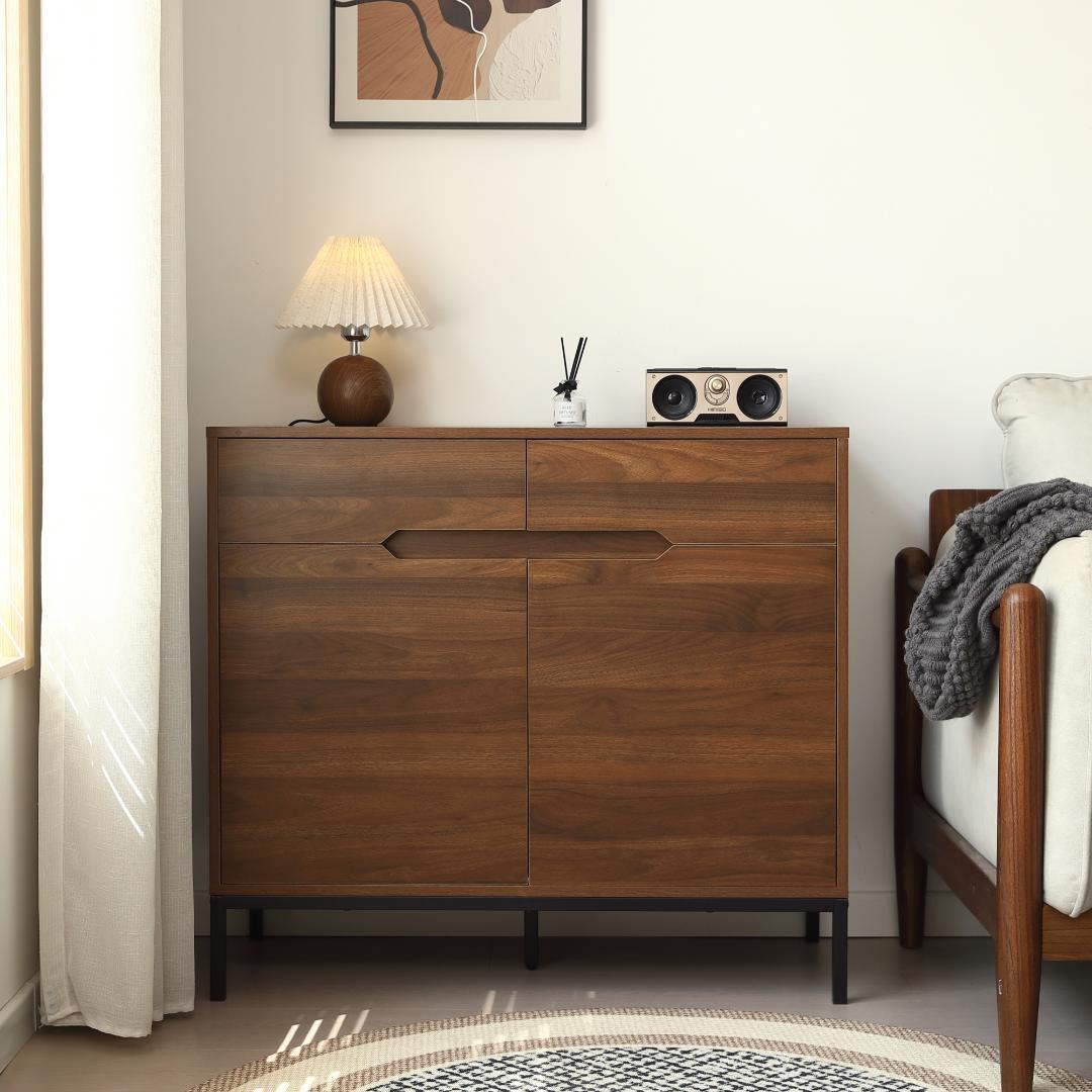 2セット！キャビネット 木製 脚付収納棚 サイドボード【幅90cm】BROWN