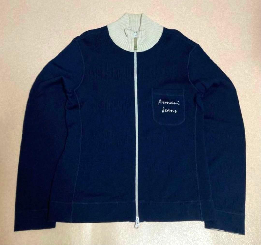 90s 美品 ARMANI JEANS ドライバーズ ニット ジャケット 刺繍