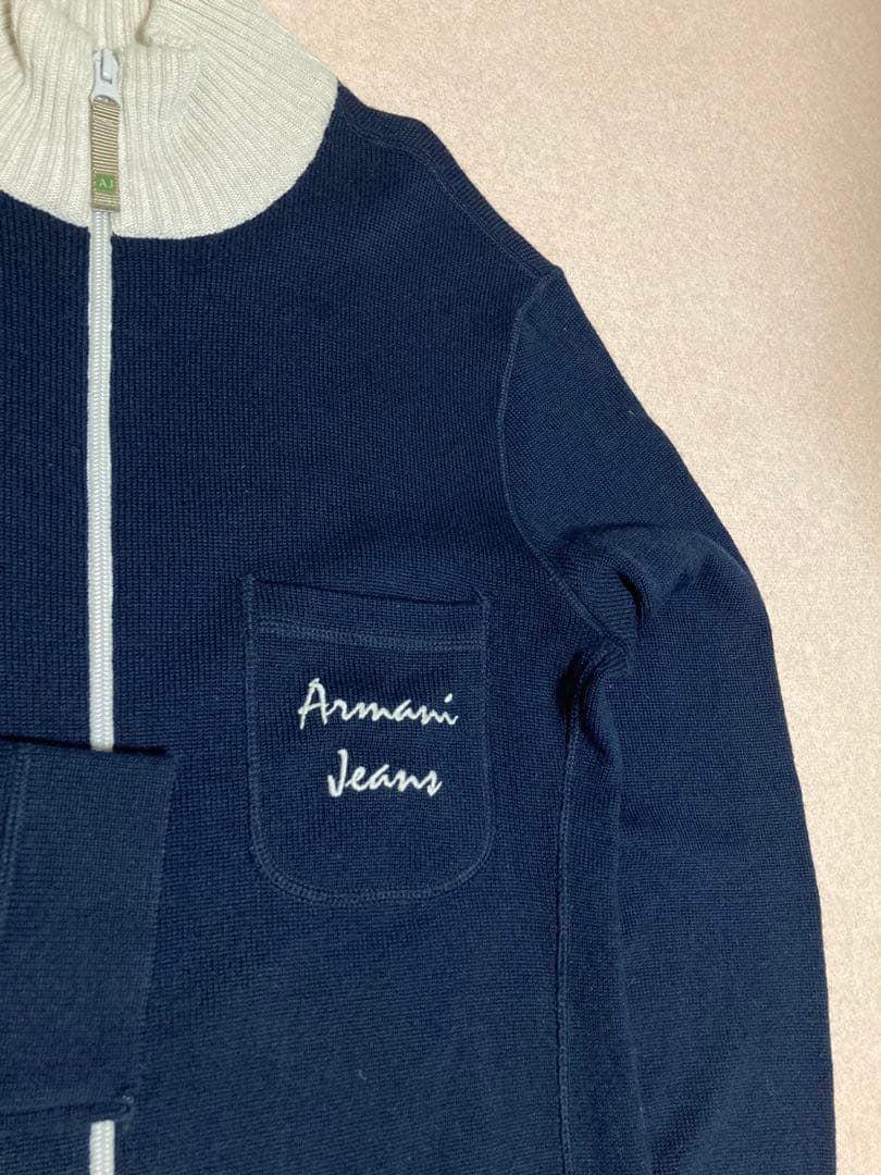 90s 美品 ARMANI JEANS ドライバーズ ニット ジャケット 刺繍