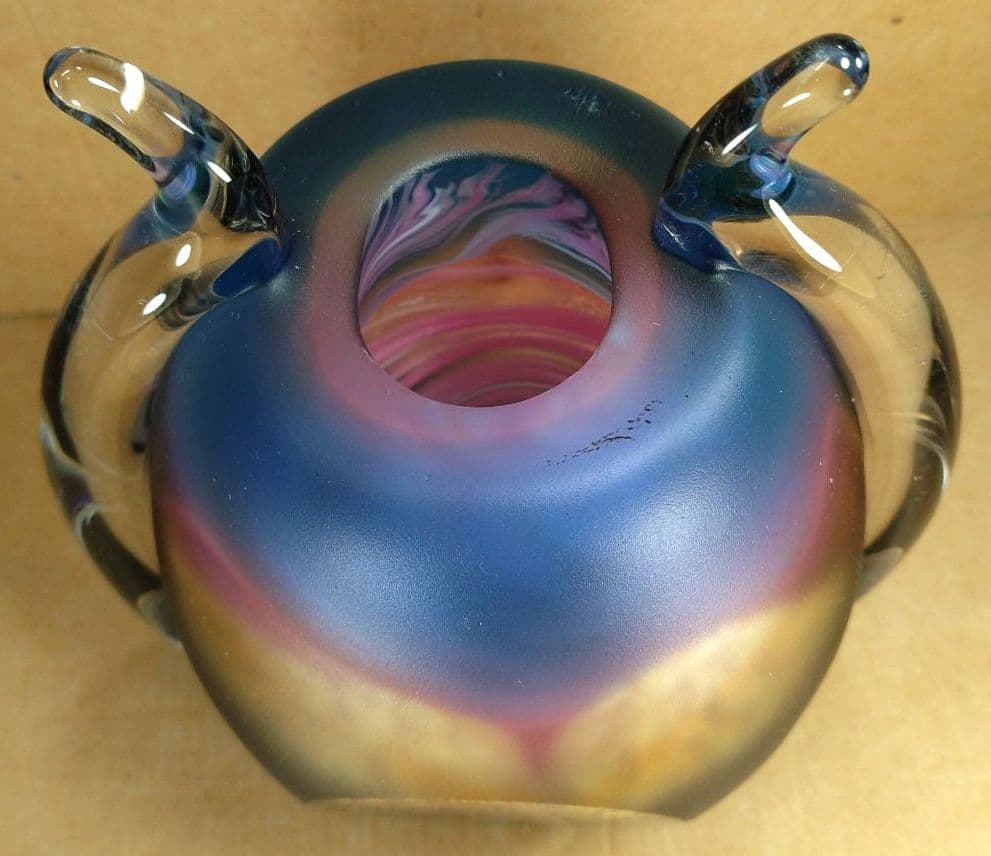 黒木国昭 手吹きガラス花器 銘:夢 共箱 栞 無傷美品 ガラス工芸