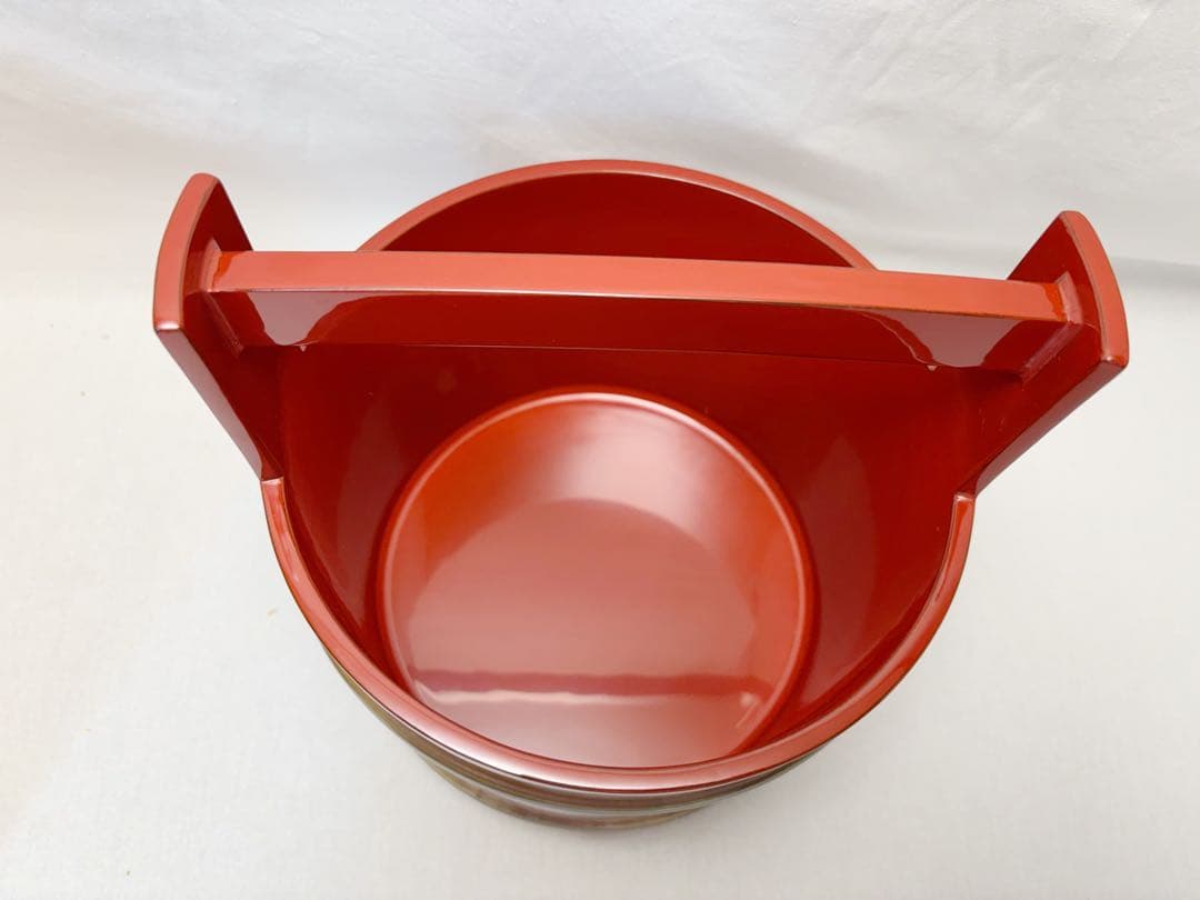 ほぼ未使用 茶道具 蔵？作 木製朱塗 手桶 銀箍 作家物 茶器 水差し 共箱