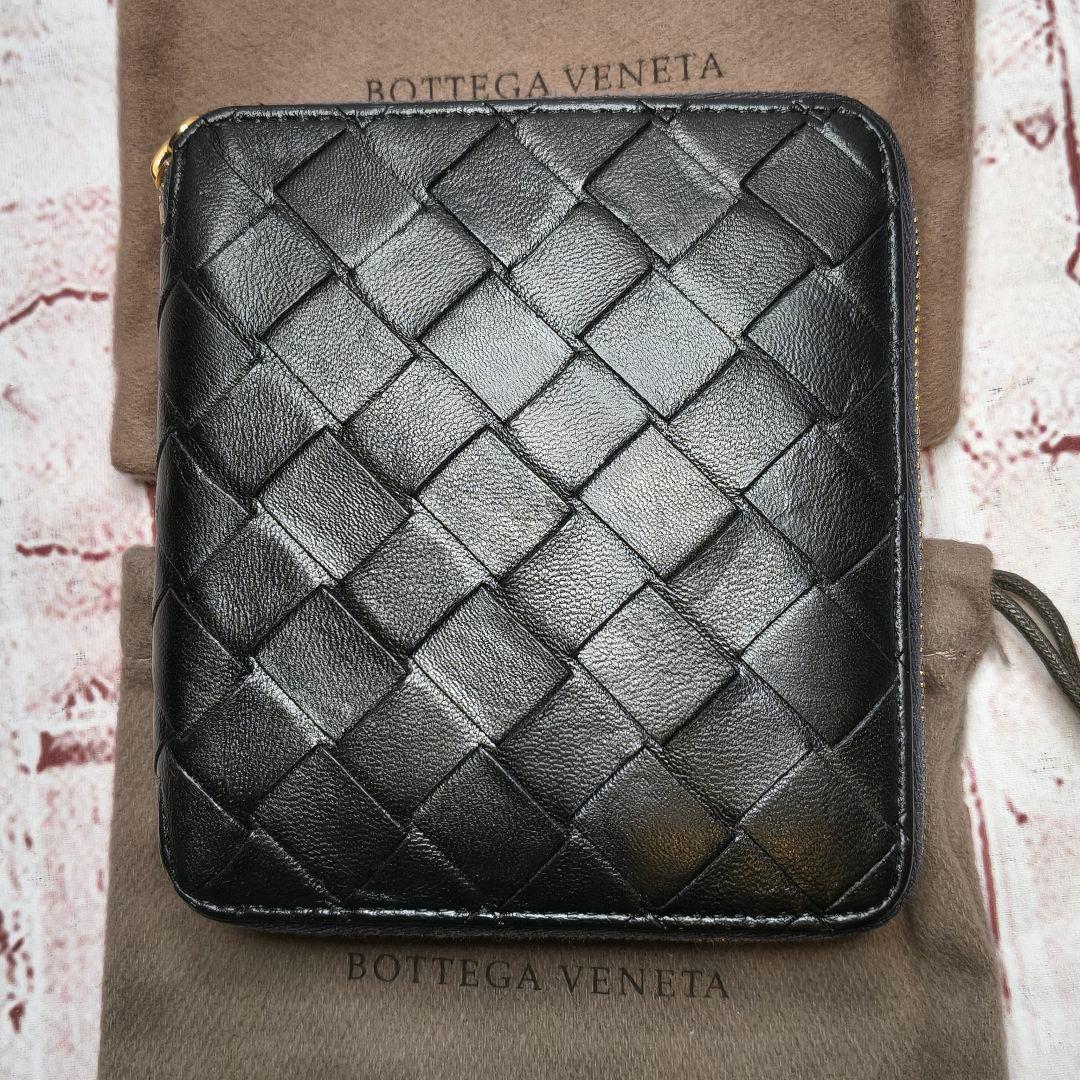 【現行／美品】ボッテガヴェネタ 二つ折り財布 ラウンドジップ IC搭載／黒A