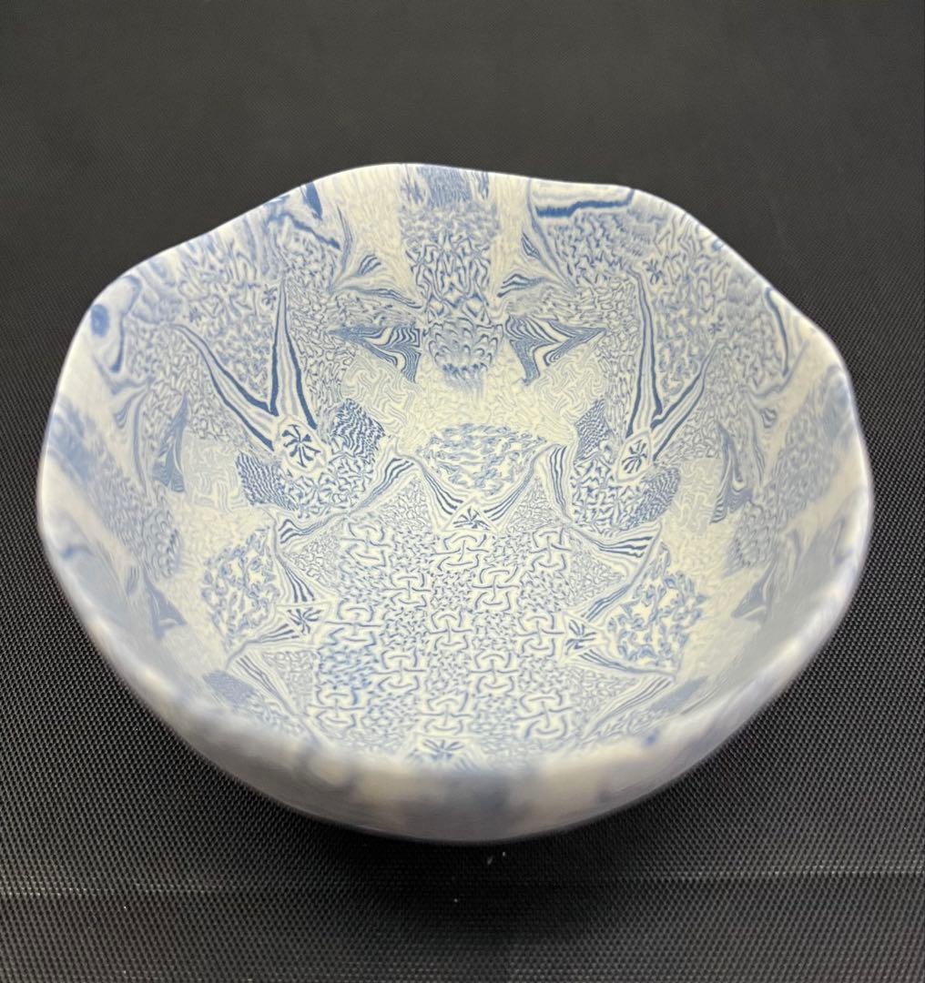 【酒器】長江哲男 練上極細酒盃 共箱 栞 ぐい呑