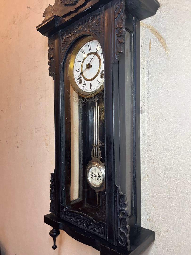 精工舎　黒塗　柱時計　古時計　振り子　レトロ　ゼンマイ　ボンボン　ユンハンス　掛