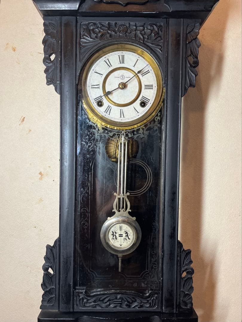 精工舎　黒塗　柱時計　古時計　振り子　レトロ　ゼンマイ　ボンボン　ユンハンス　掛