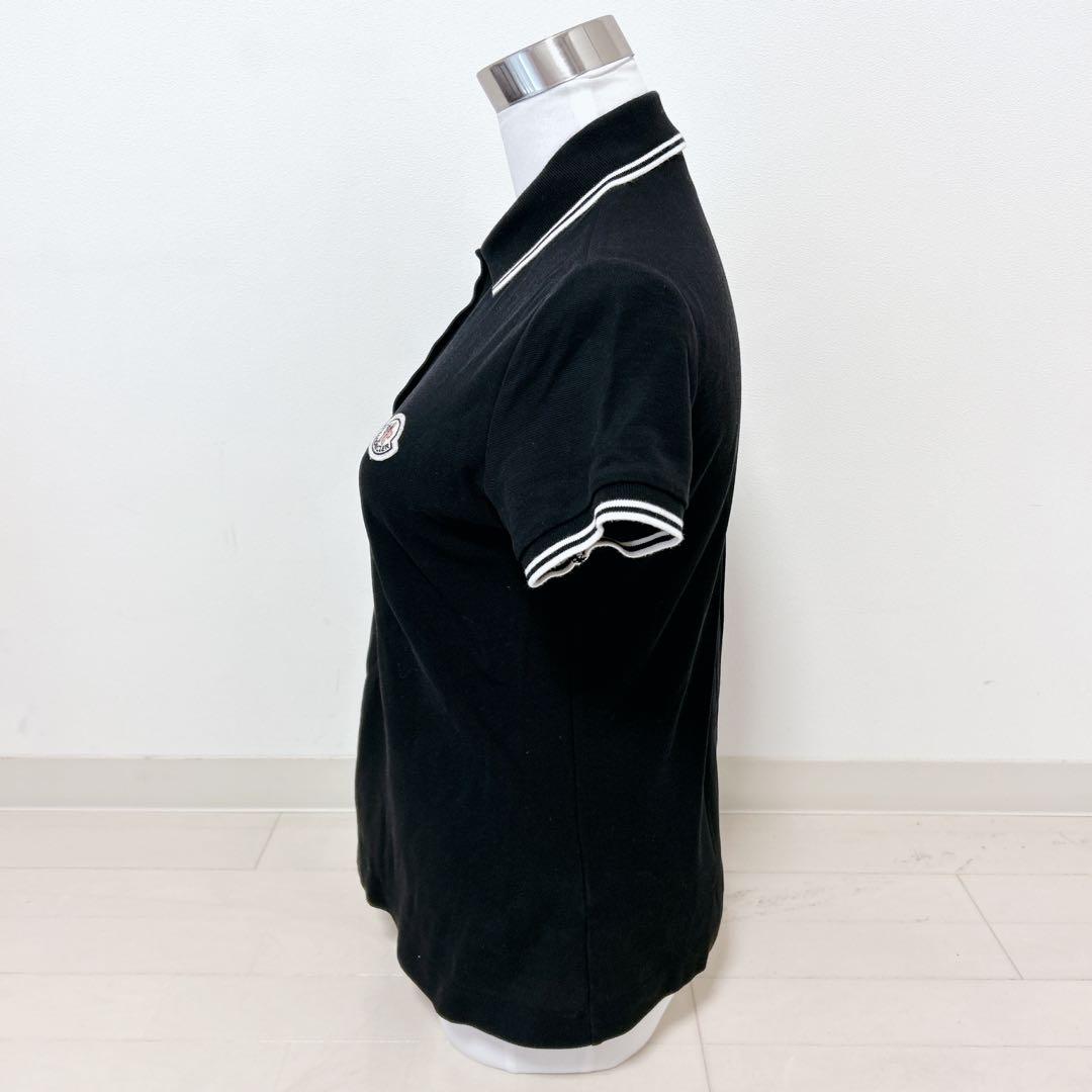 【美品】MONCLER ライン ポロシャツ ロゴ ワッペン 半袖 ブラック